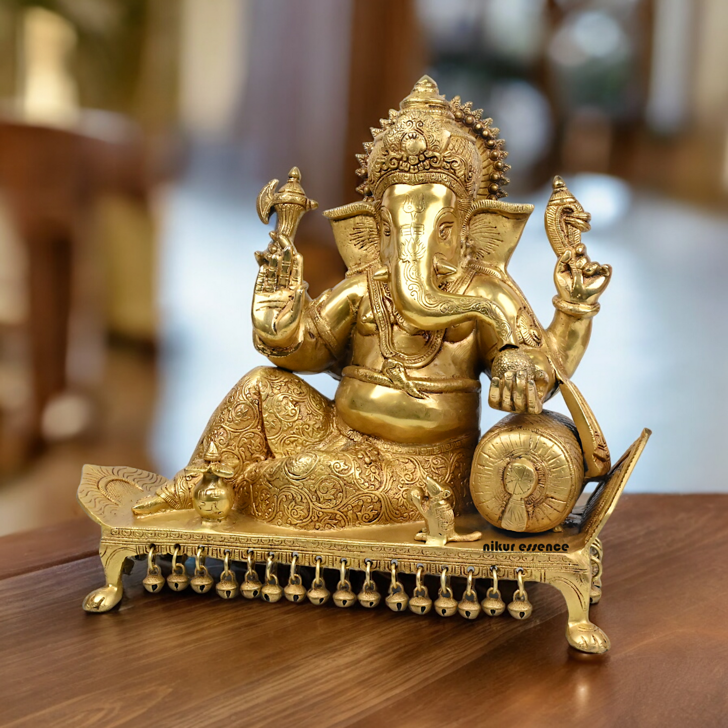 Goddess Ganesh Ganpati Sitting on Singhasan Solid Brass Idol - 16 inches Nikuressence