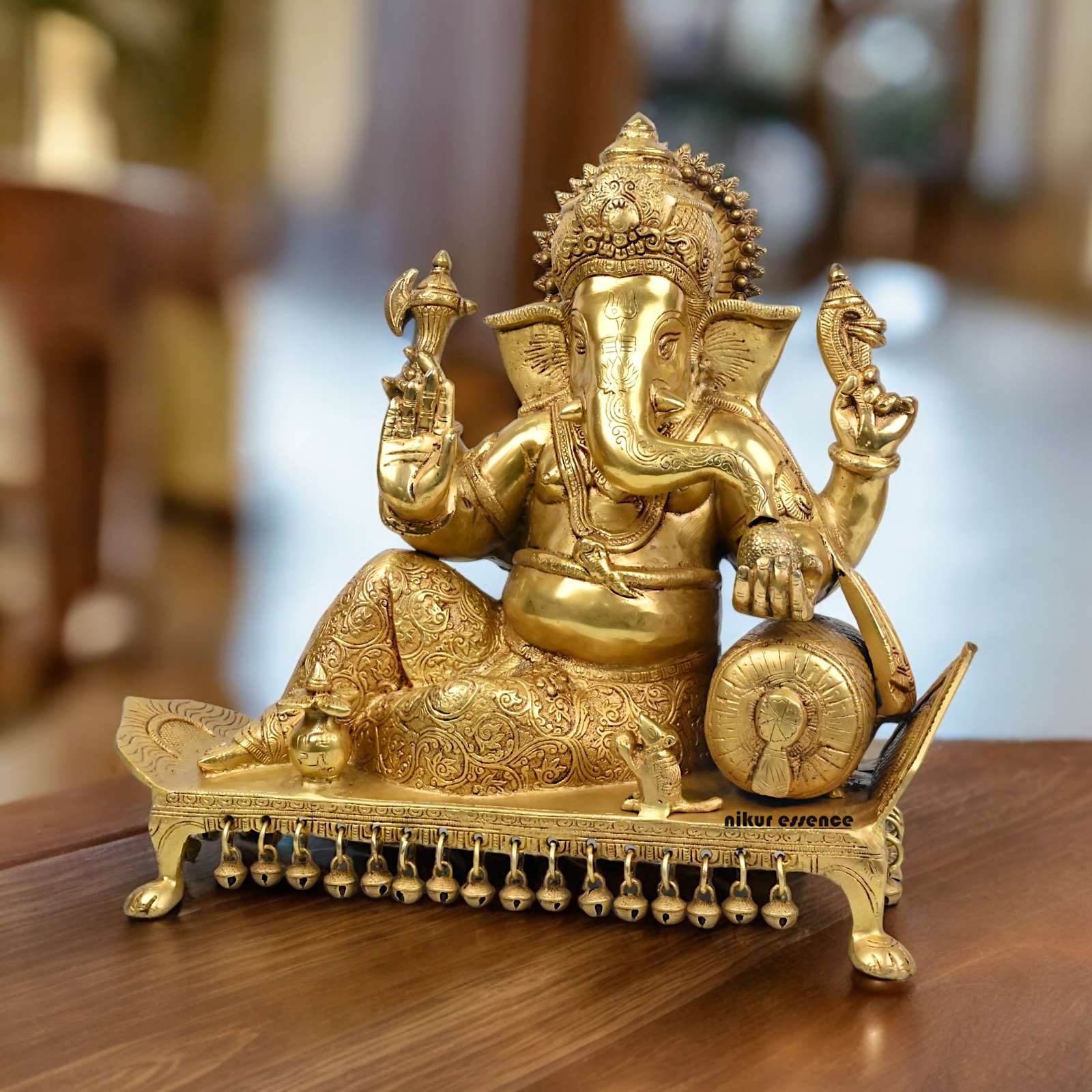 Goddess Ganesh Ganpati Sitting on Singhasan Solid Brass Idol - 16 inches Nikuressence