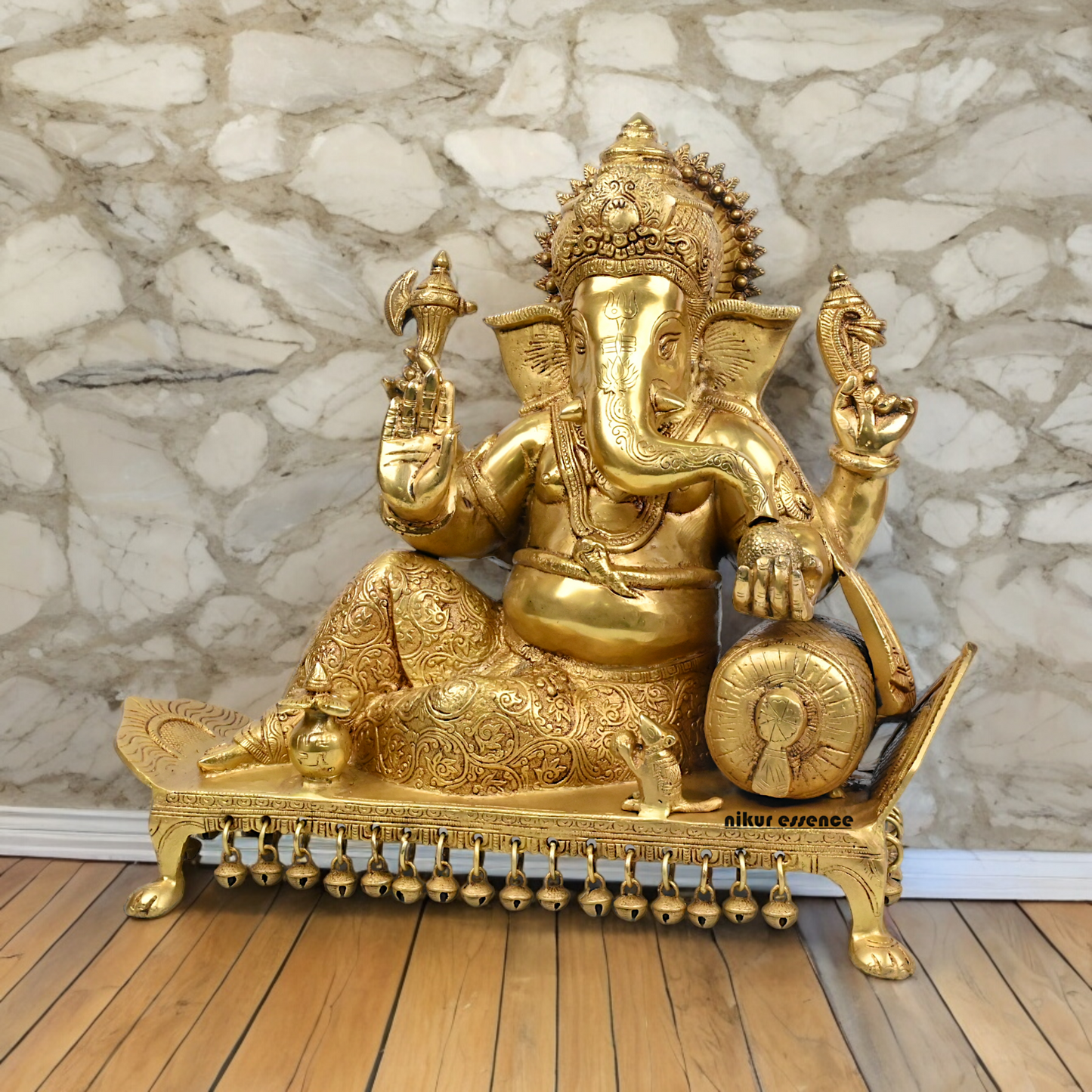 Goddess Ganesh Ganpati Sitting on Singhasan Solid Brass Idol - 16 inches Nikuressence