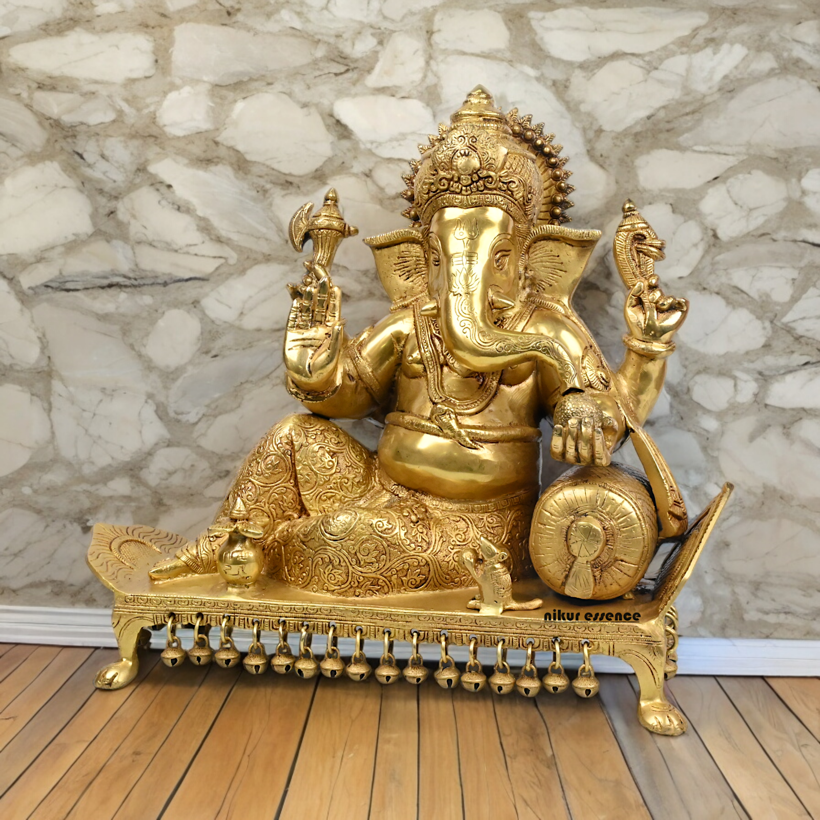 Goddess Ganesh Ganpati Sitting on Singhasan Solid Brass Idol - 16 inches Nikuressence
