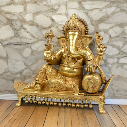 Goddess Ganesh Ganpati Sitting on Singhasan Solid Brass Idol - 16 inches Nikuressence