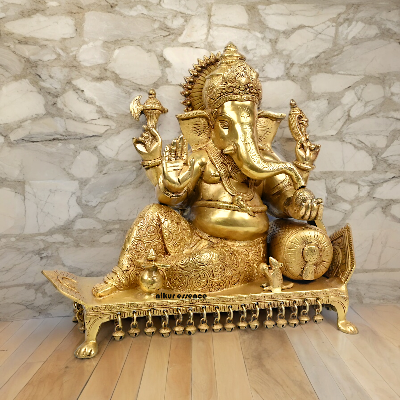 Goddess Ganesh Ganpati Sitting on Singhasan Solid Brass Idol - 16 inches Nikuressence