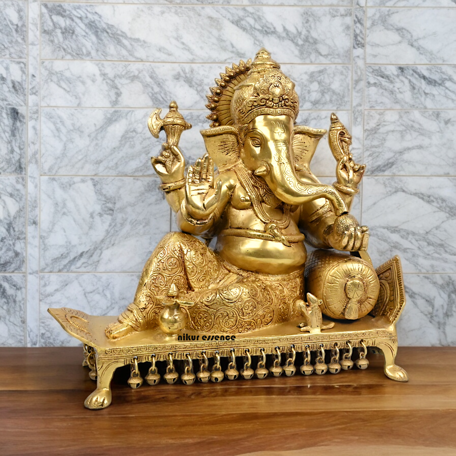 Goddess Ganesh Ganpati Sitting on Singhasan Solid Brass Idol - 16 inches Nikuressence