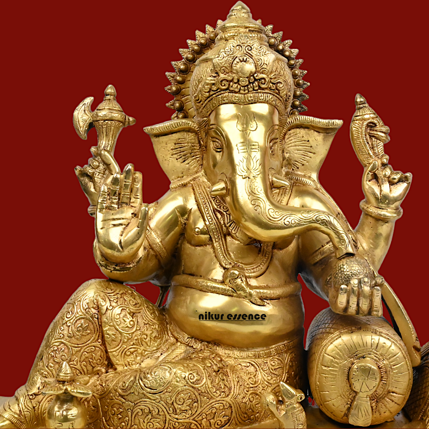 Goddess Ganesh Ganpati Sitting on Singhasan Solid Brass Idol - 16 inches Nikuressence