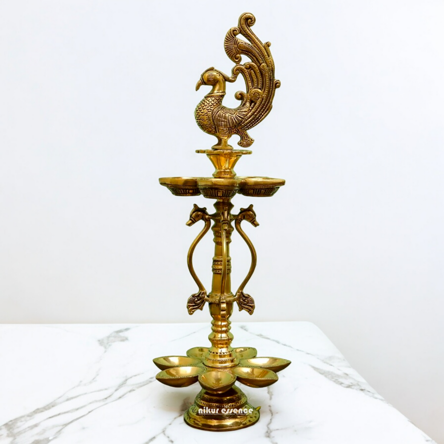 Large Solid Brass Peacock Diya - 20 inches Nikuressence