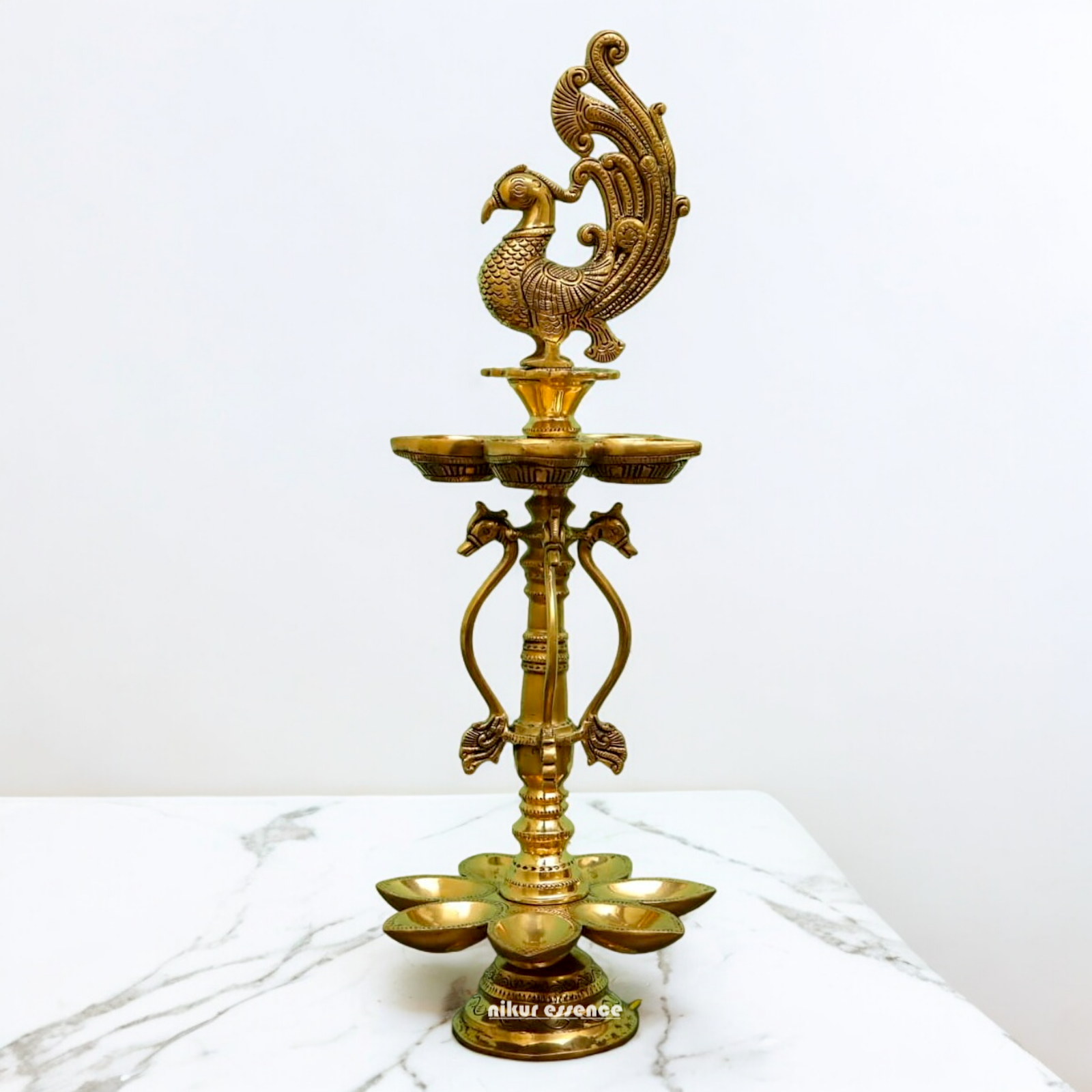 Large Solid Brass Peacock Diya - 20 inches Nikuressence