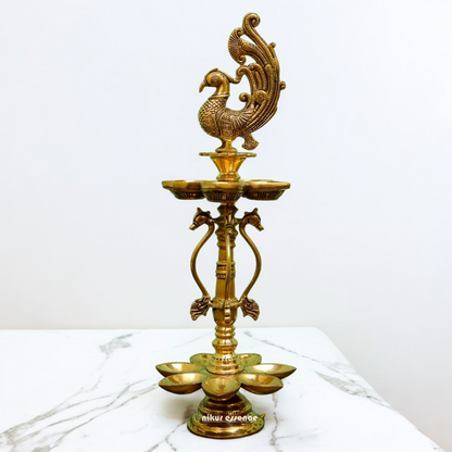 Large Solid Brass Peacock Diya - 20 inches Nikuressence