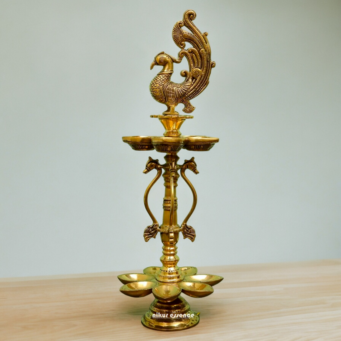 Large Solid Brass Peacock Diya - 20 inches Nikuressence