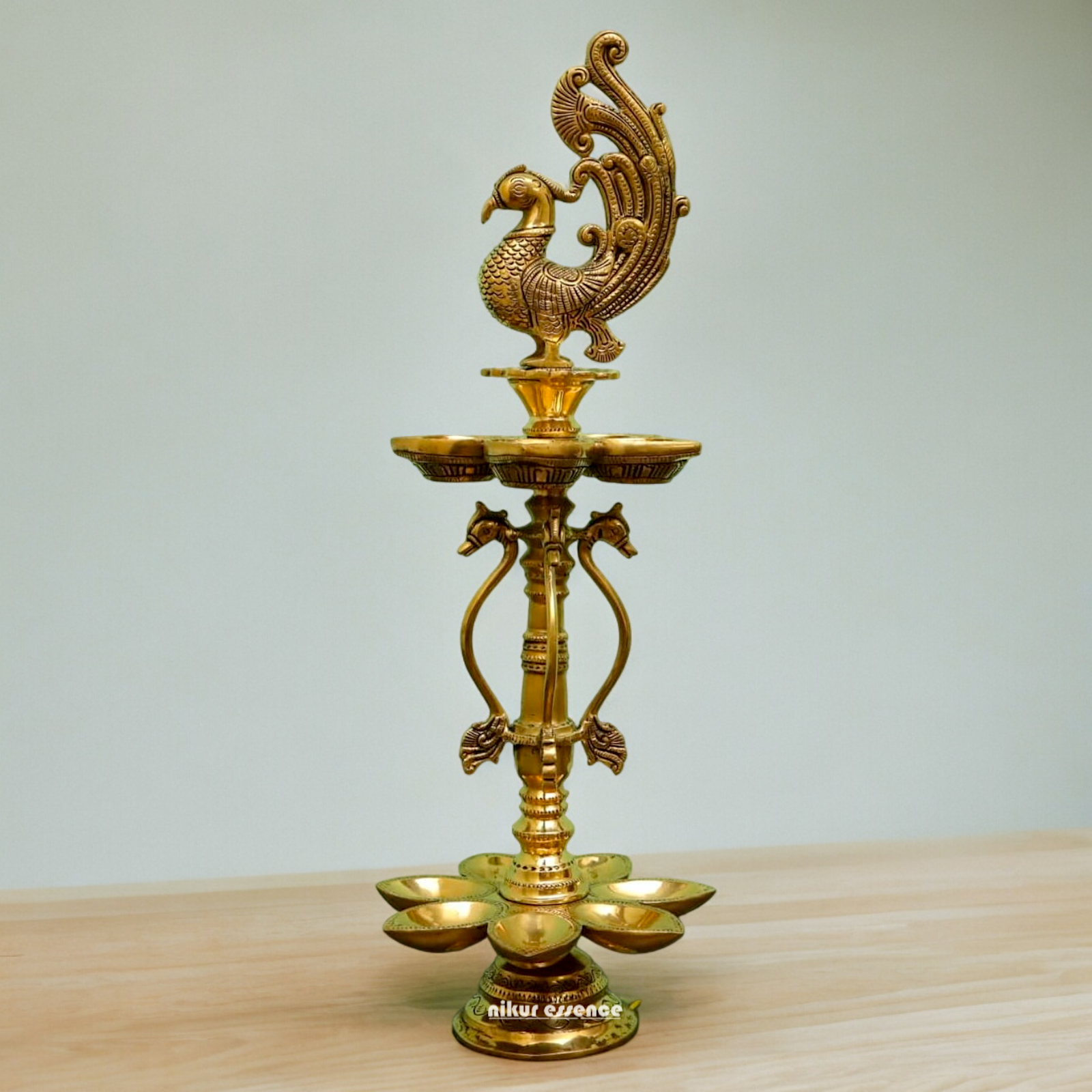 Large Solid Brass Peacock Diya - 20 inches Nikuressence