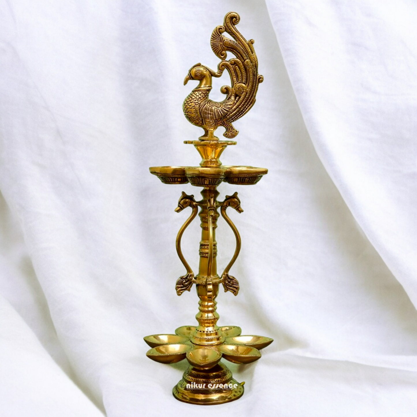 Large Solid Brass Peacock Diya - 20 inches Nikuressence