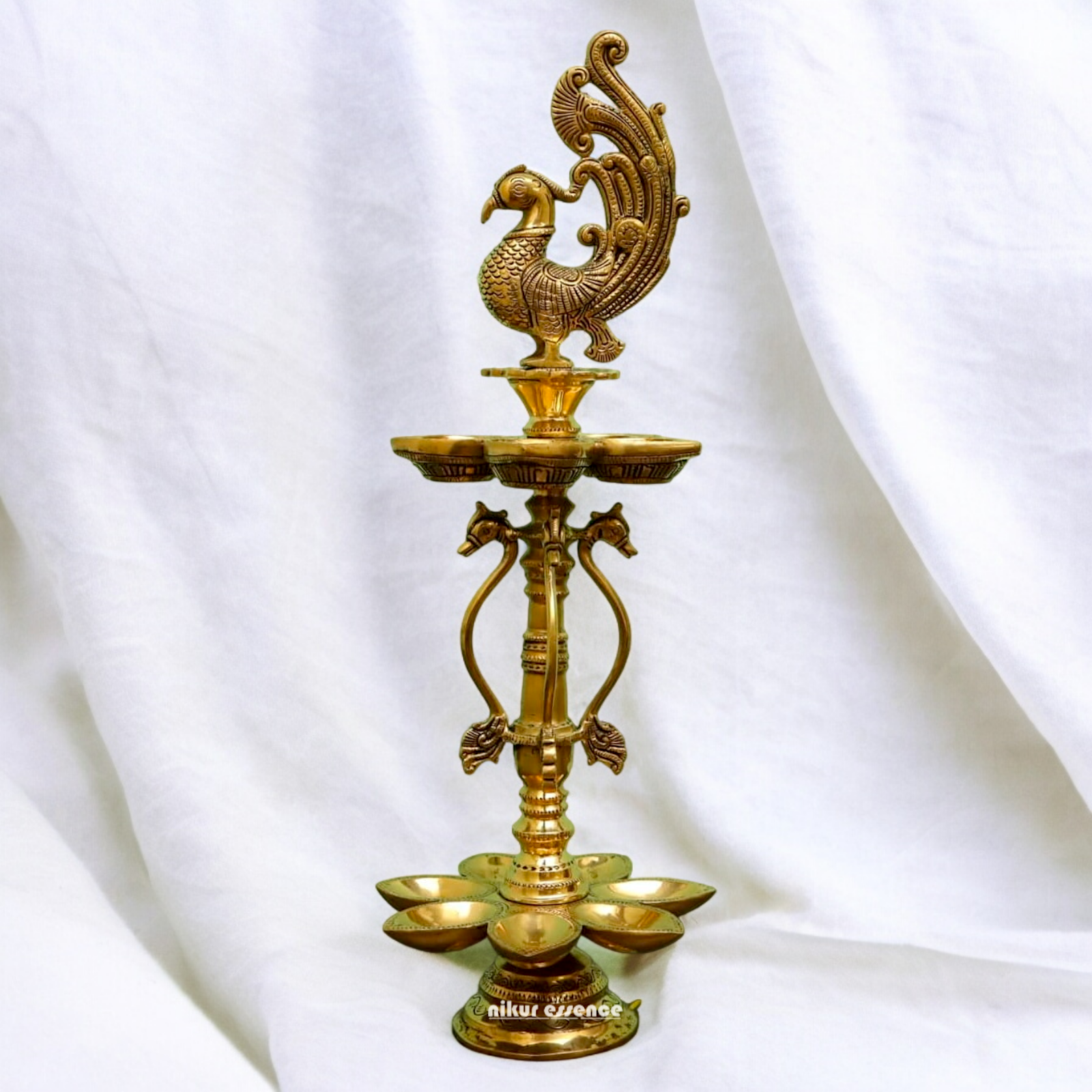 Large Solid Brass Peacock Diya - 20 inches Nikuressence