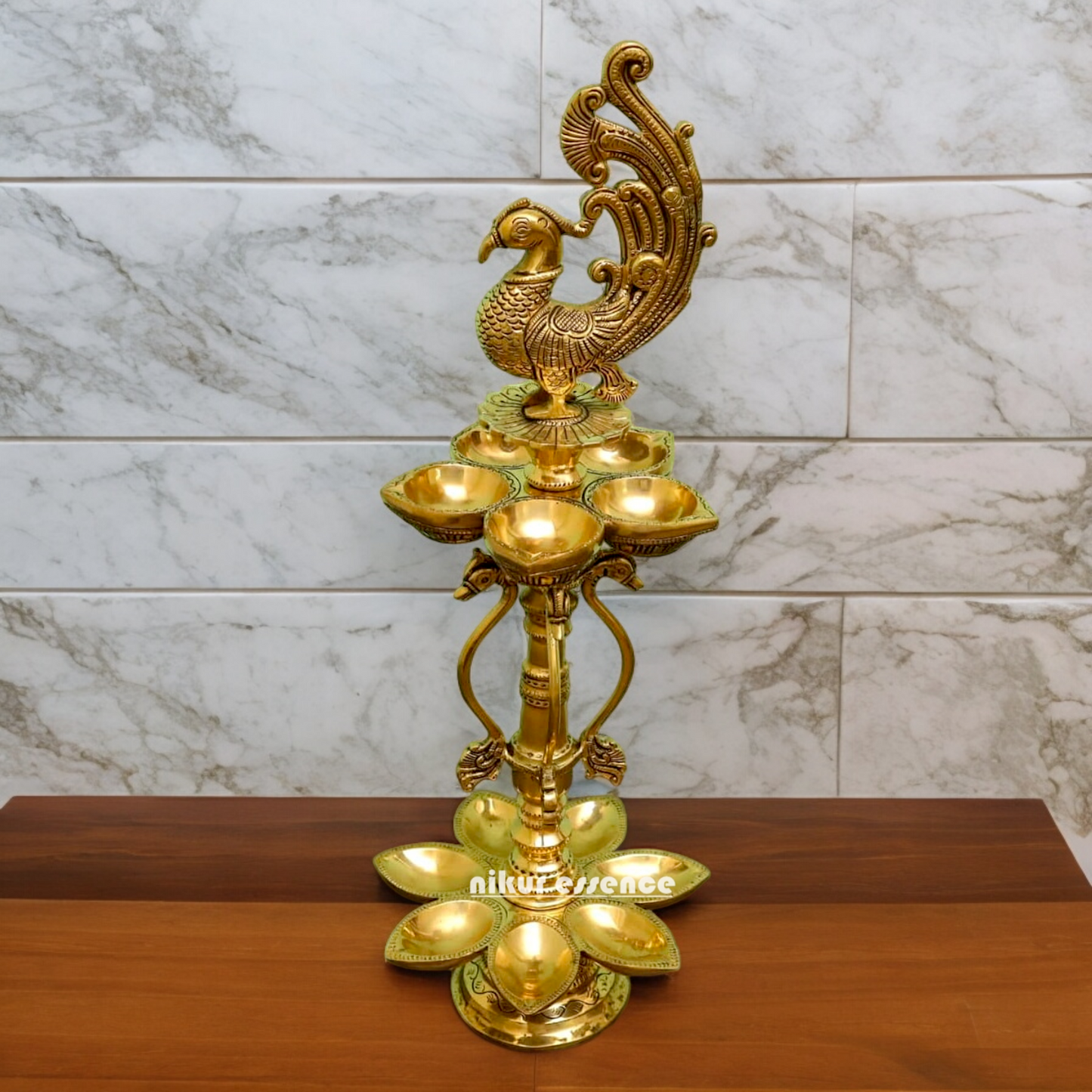 Large Solid Brass Peacock Diya - 20 inches Nikuressence