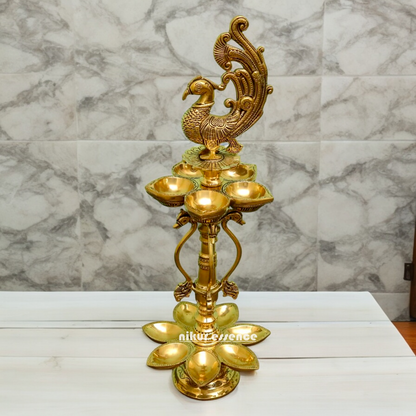 Large Solid Brass Peacock Diya - 20 inches Nikuressence