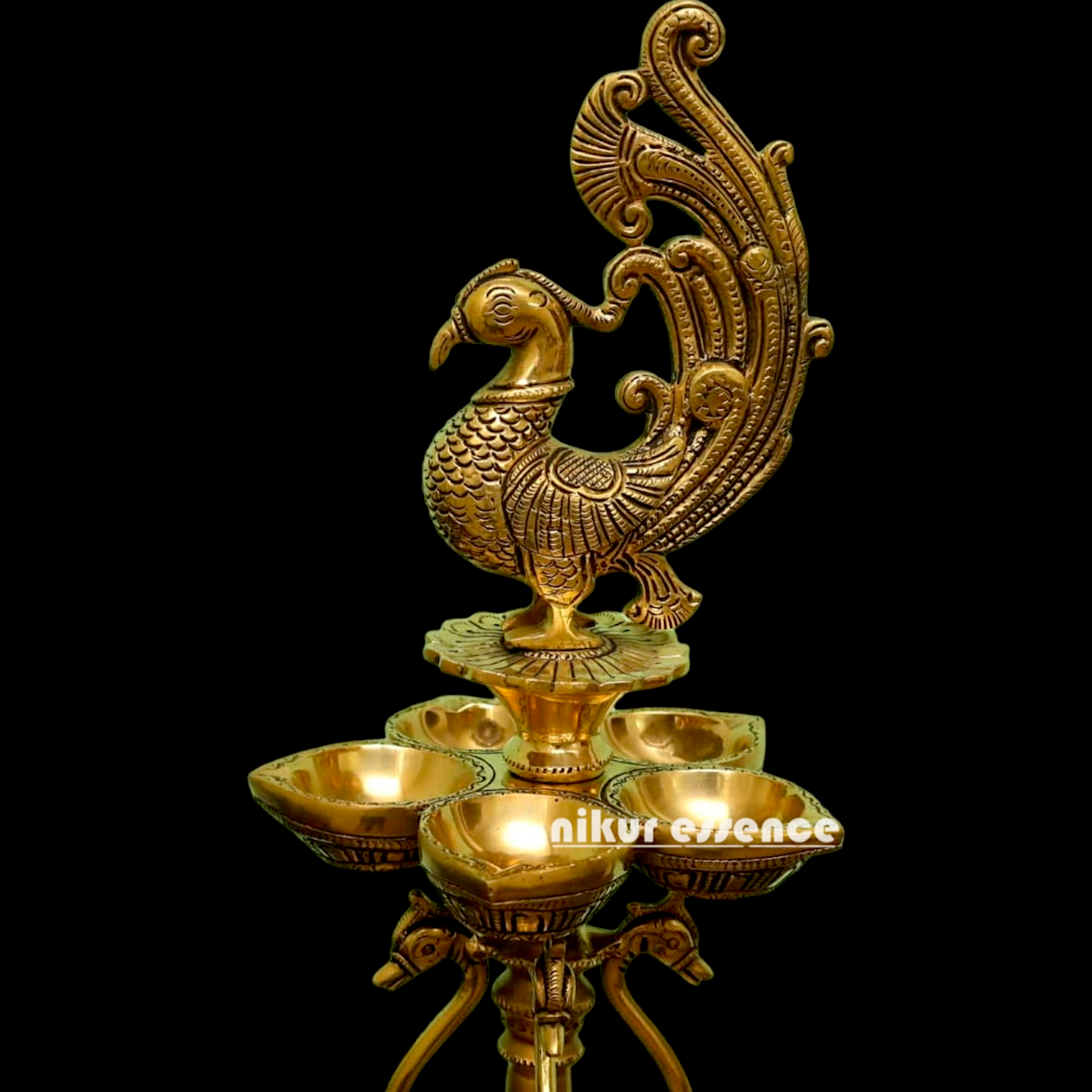 Large Solid Brass Peacock Diya - 20 inches Nikuressence