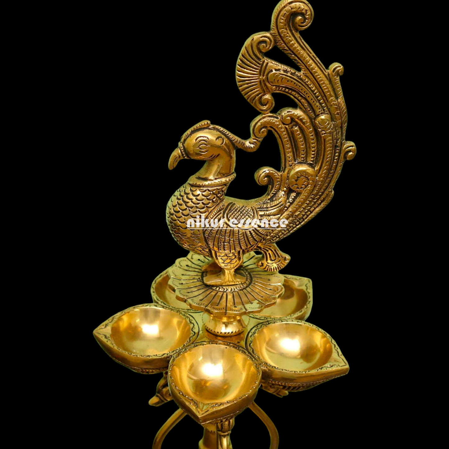 Large Solid Brass Peacock Diya - 20 inches Nikuressence