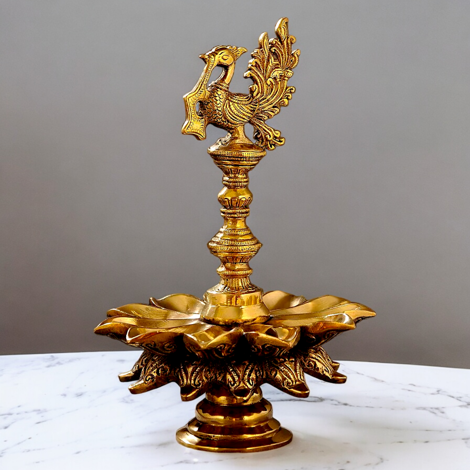 Big Peacock Diya Oil Lamp solid brass - 12 inches Nikuressence