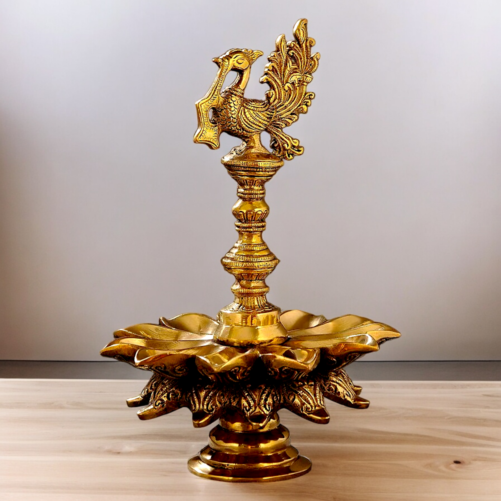 Big Peacock Diya Oil Lamp solid brass - 12 inches Nikuressence