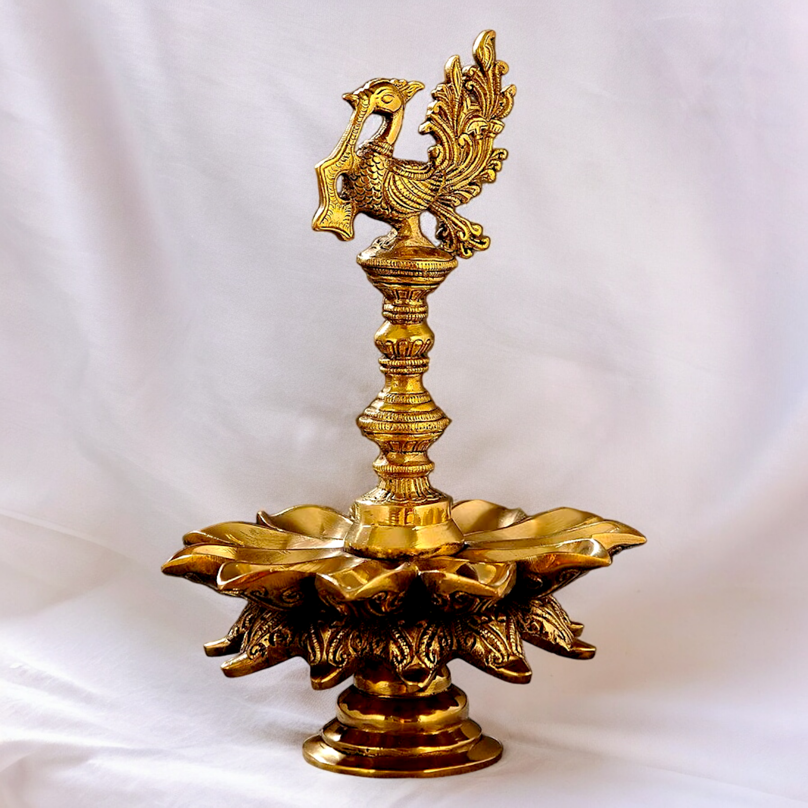 Big Peacock Diya Oil Lamp solid brass - 12 inches Nikuressence