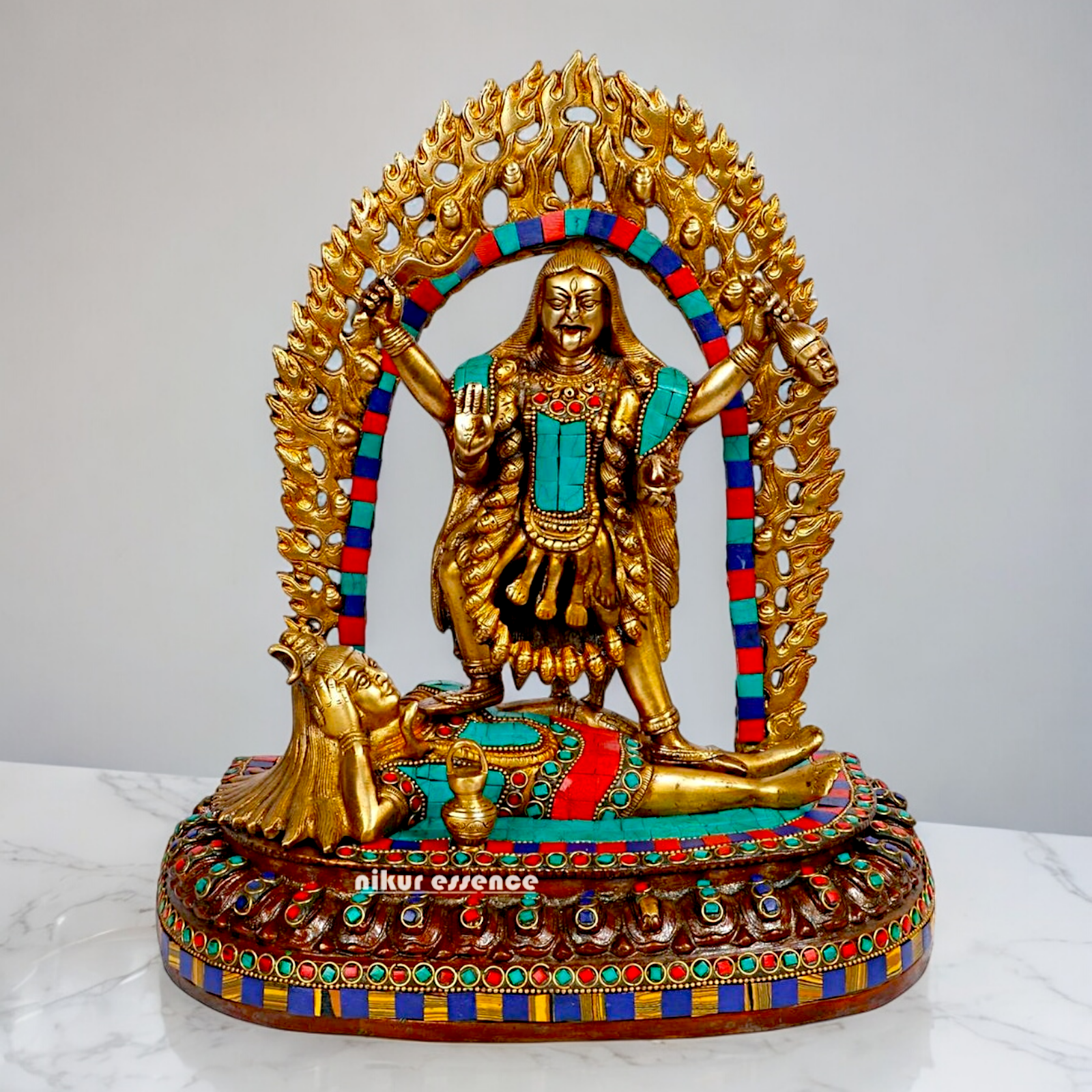 Goddess Maha Kali brtass Idol with Stone Work - 12 inches Nikuressence