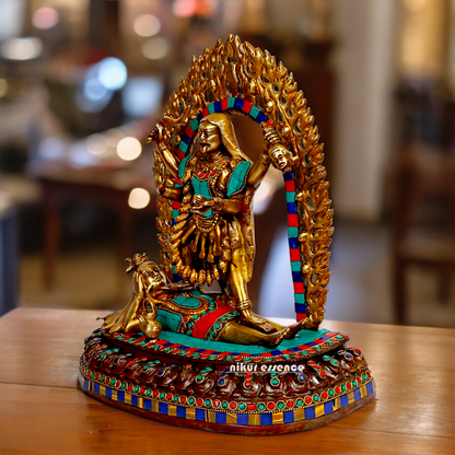 Goddess Maha Kali brtass Idol with Stone Work - 12 inches Nikuressence