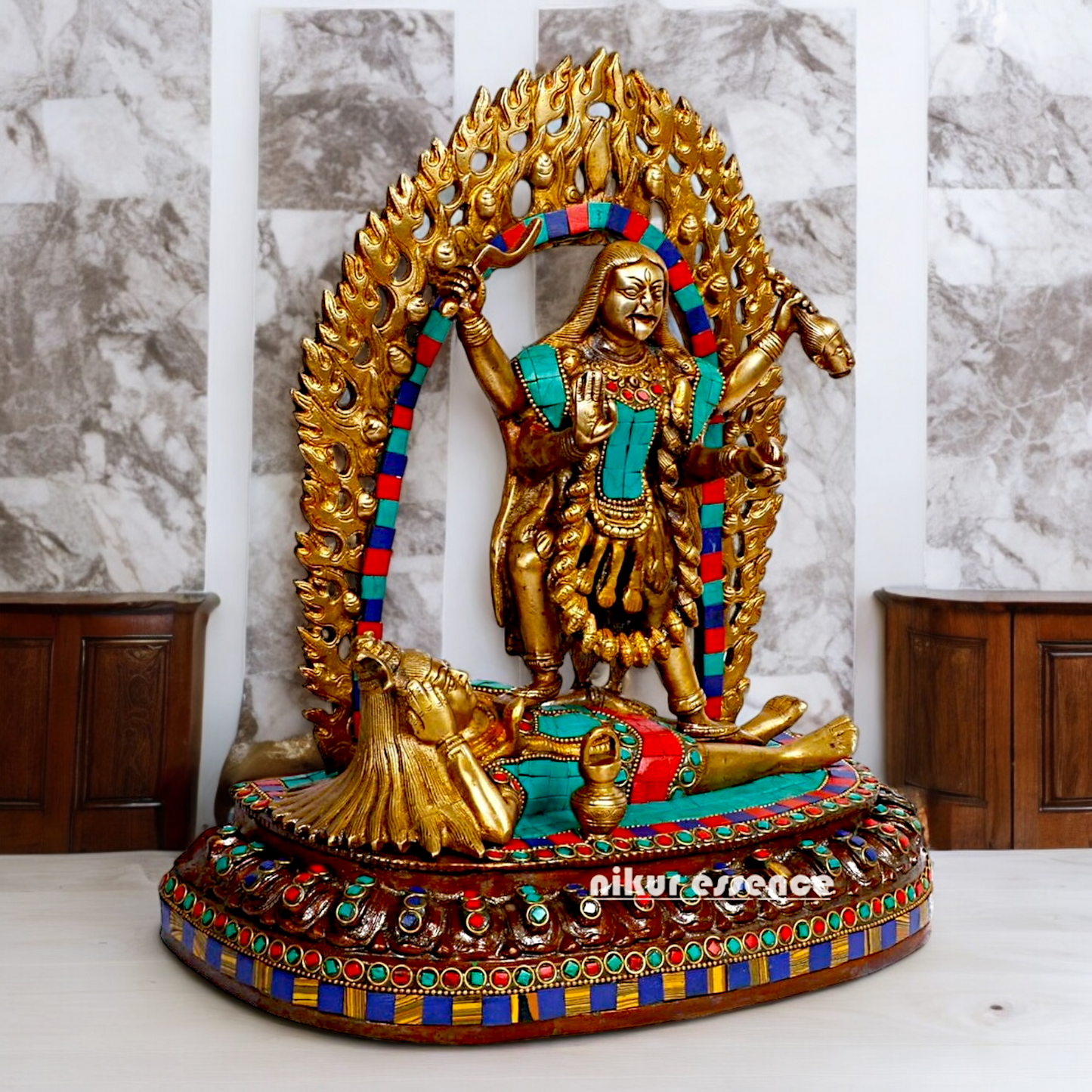 Goddess Maha Kali brtass Idol with Stone Work - 12 inches Nikuressence