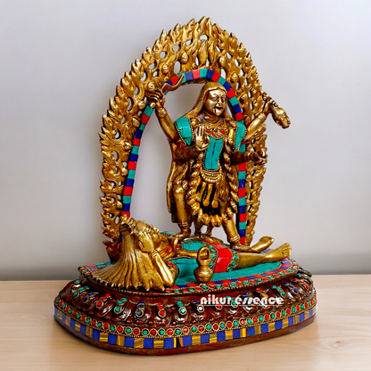 Goddess Maha Kali brtass Idol with Stone Work - 12 inches Nikuressence