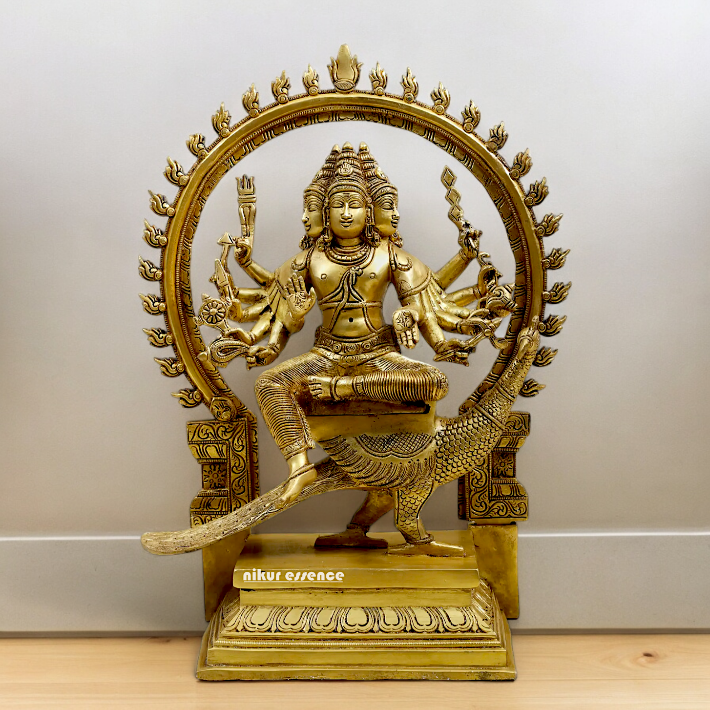 Solid Braas Murugan Kartikeya with peacock idol - 17.5 Inches Nikuressence