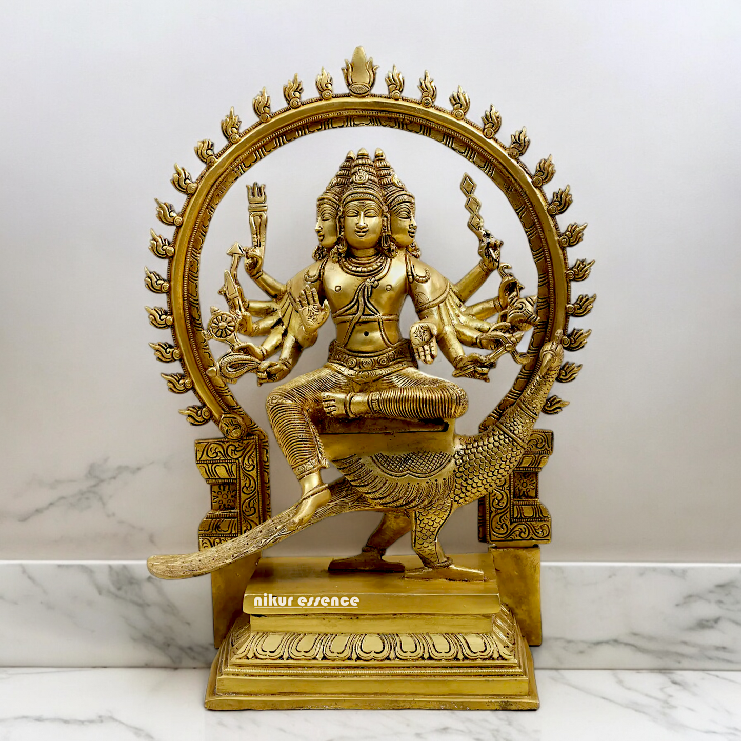 Solid Braas Murugan Kartikeya with peacock idol - 17.5 Inches Nikuressence