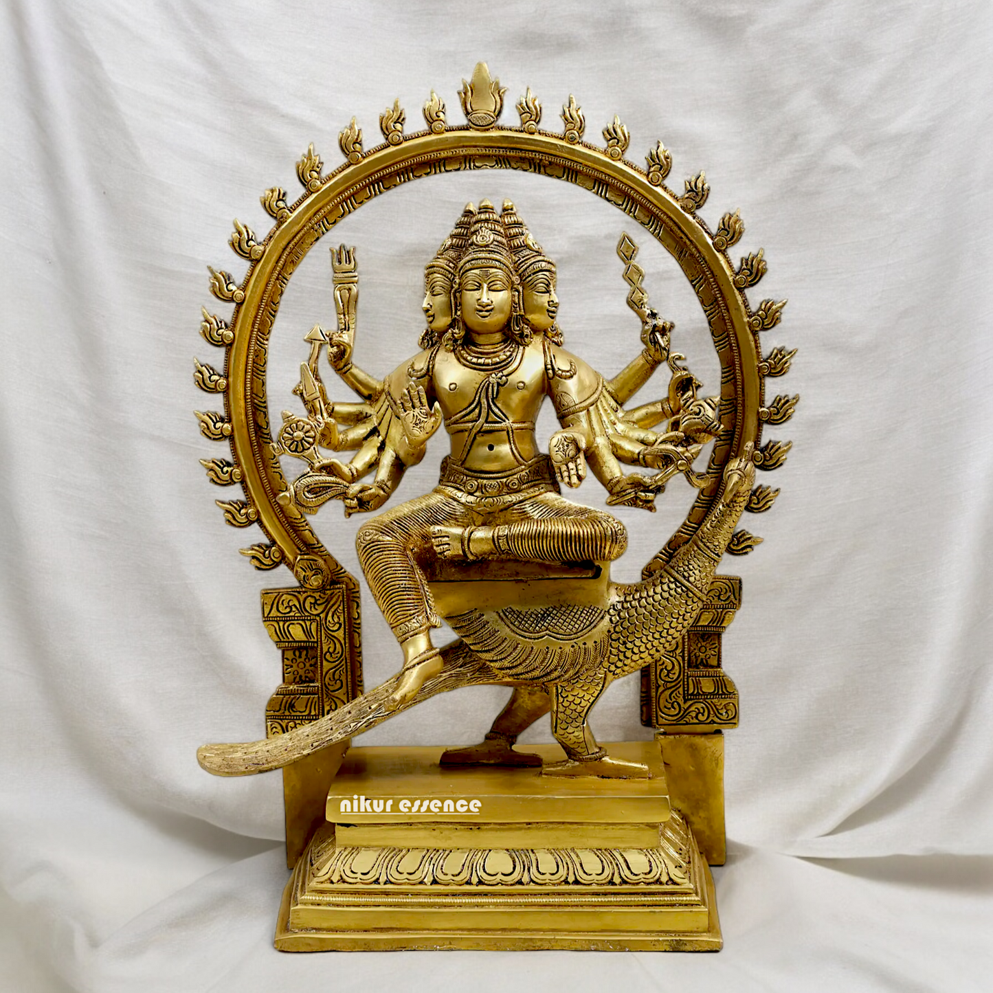 Solid Braas Murugan Kartikeya with peacock idol - 17.5 Inches Nikuressence