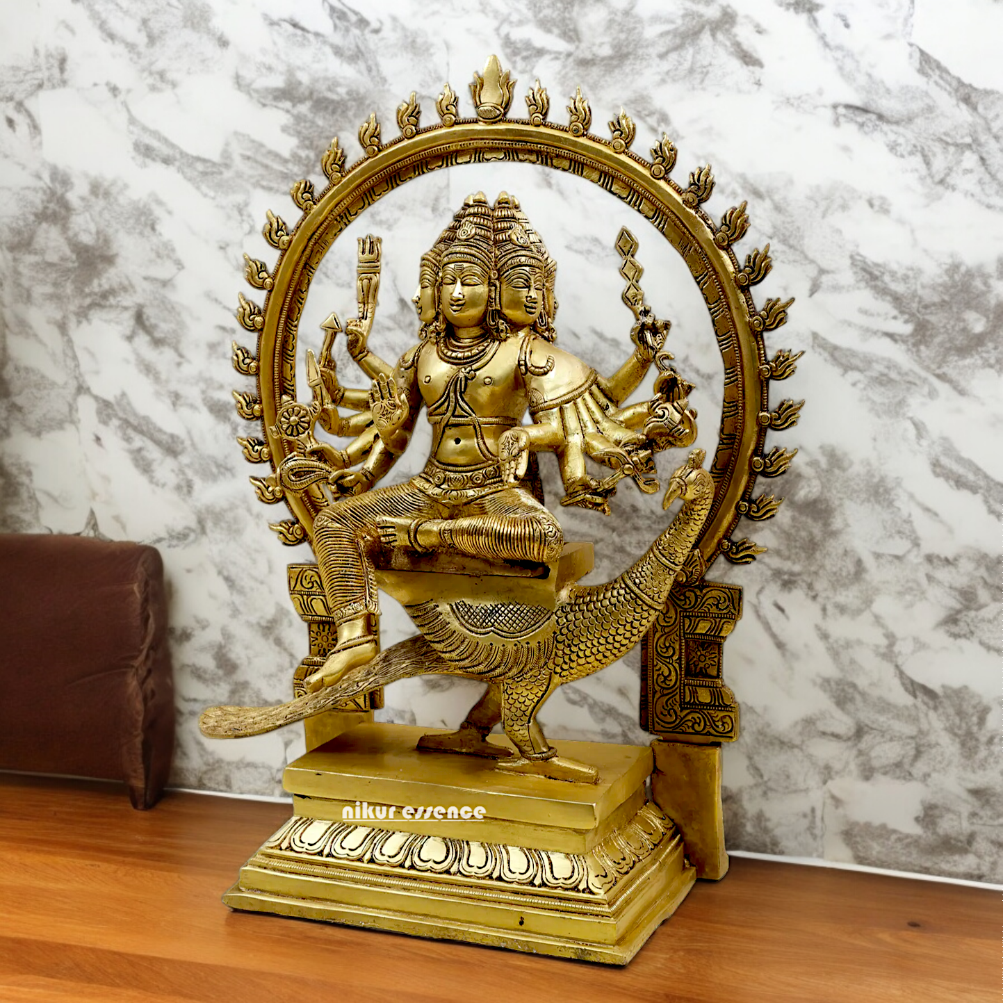 Solid Braas Murugan Kartikeya with peacock idol - 17.5 Inches Nikuressence