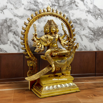 Solid Braas Murugan Kartikeya with peacock idol - 17.5 Inches Nikuressence