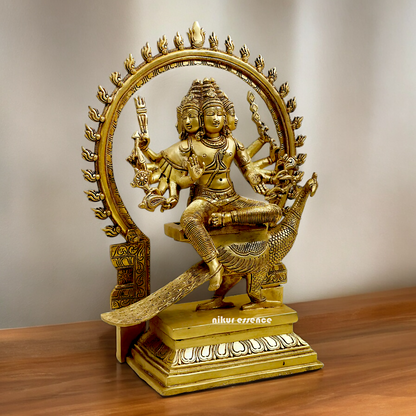 Solid Braas Murugan Kartikeya with peacock idol - 17.5 Inches Nikuressence
