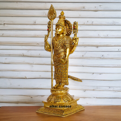 Solid Brass Kartikeya Murugan Swamy Standing with Blessing Idol - 18 inches Nikuressence