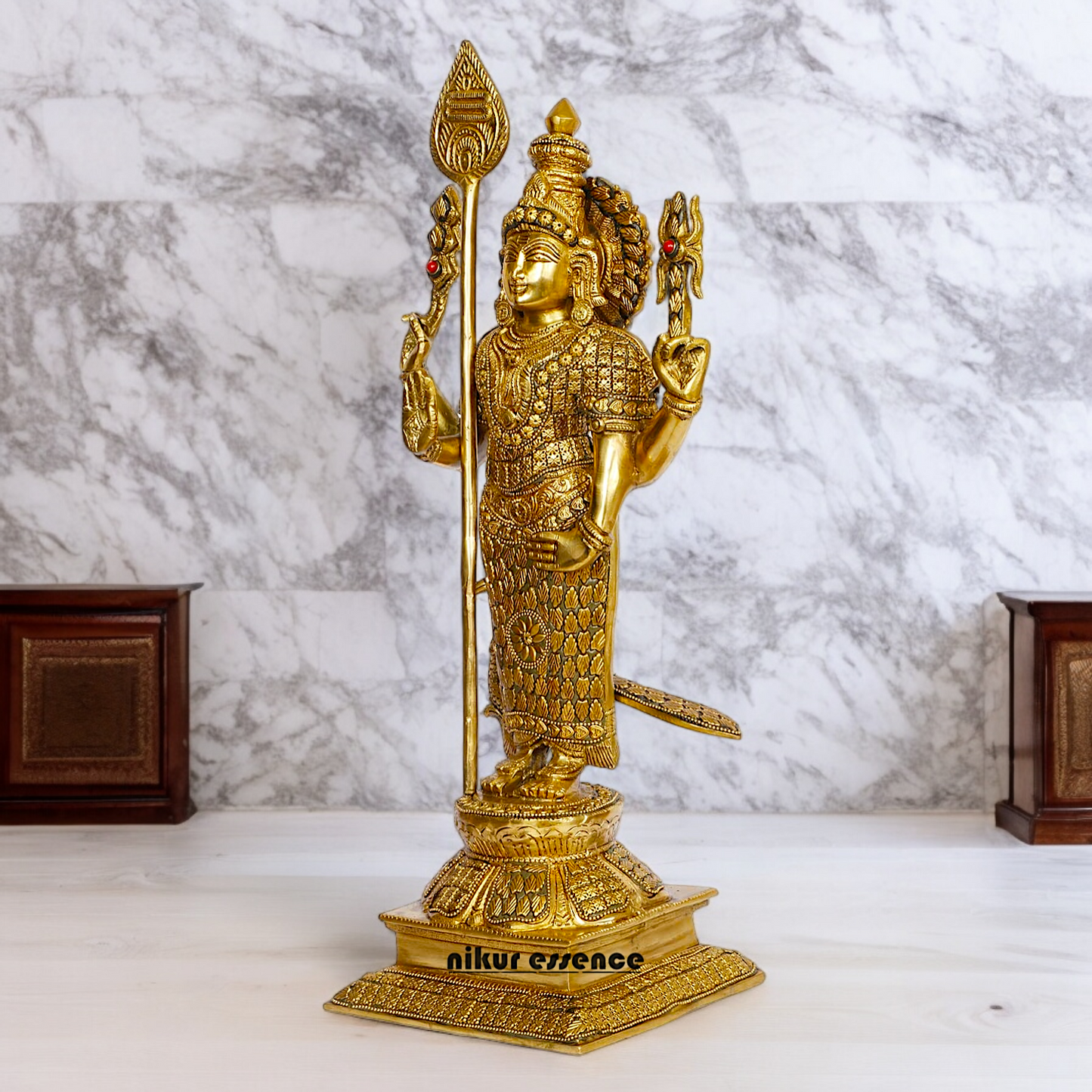 Solid Brass Kartikeya Murugan Swamy Standing with Blessing Idol - 18 inches Nikuressence