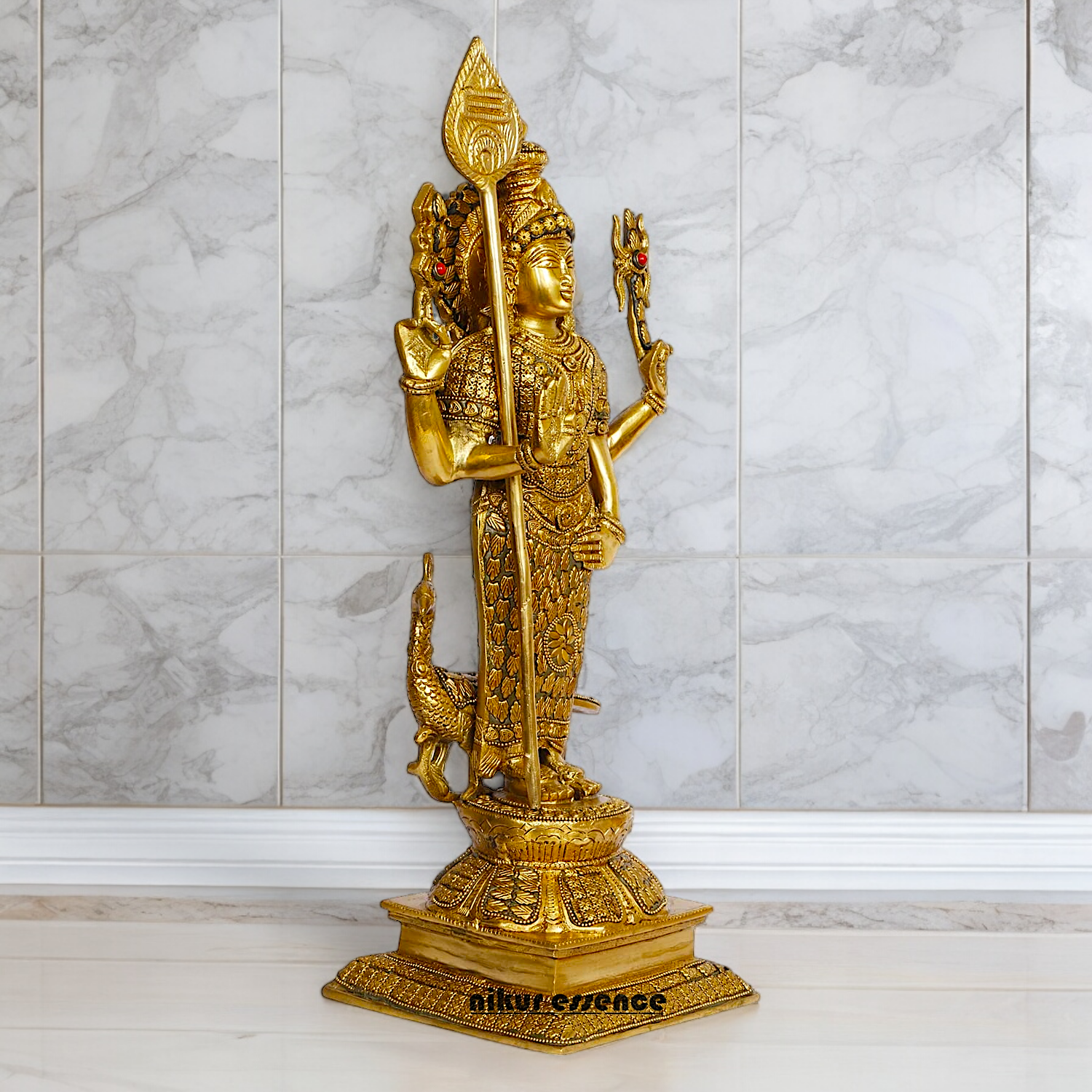 Solid Brass Kartikeya Murugan Swamy Standing with Blessing Idol - 18 inches Nikuressence