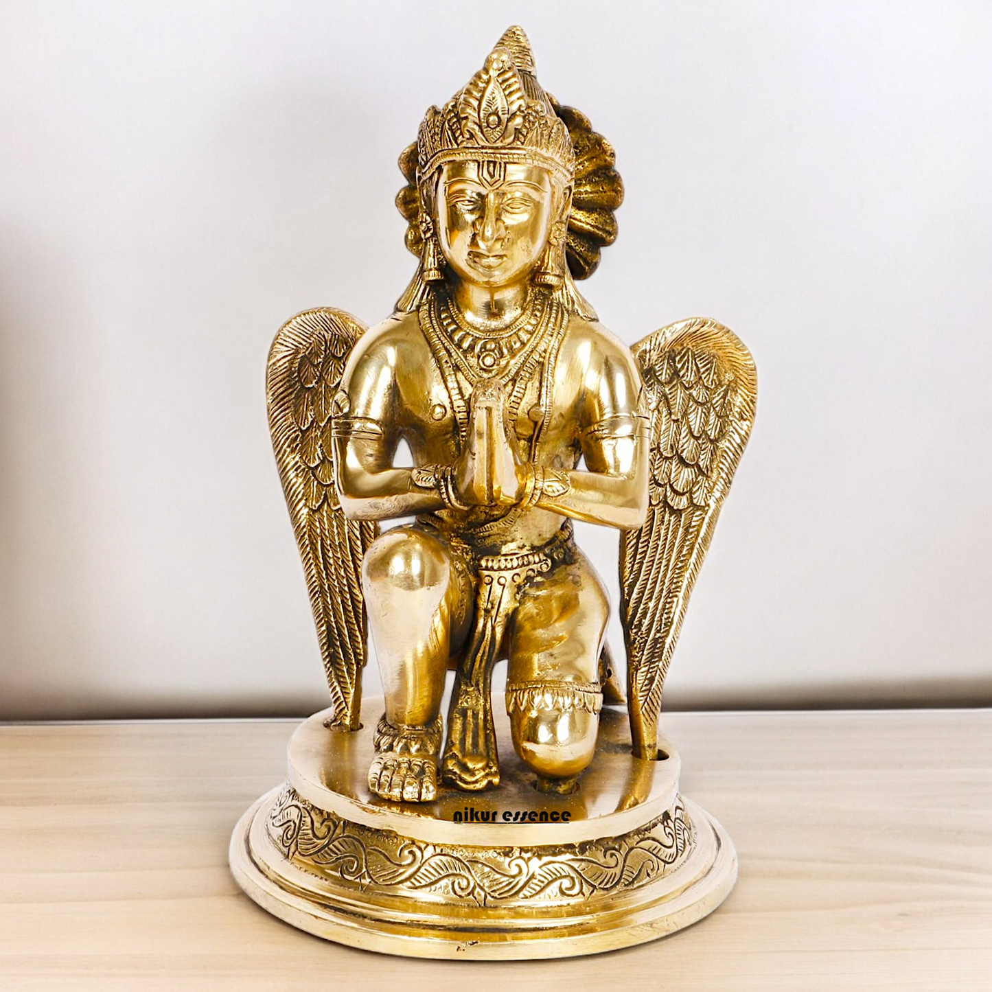 Lord Garuda Sitting with Blessing Solid Brass Idol - 9 inches Nikuressence