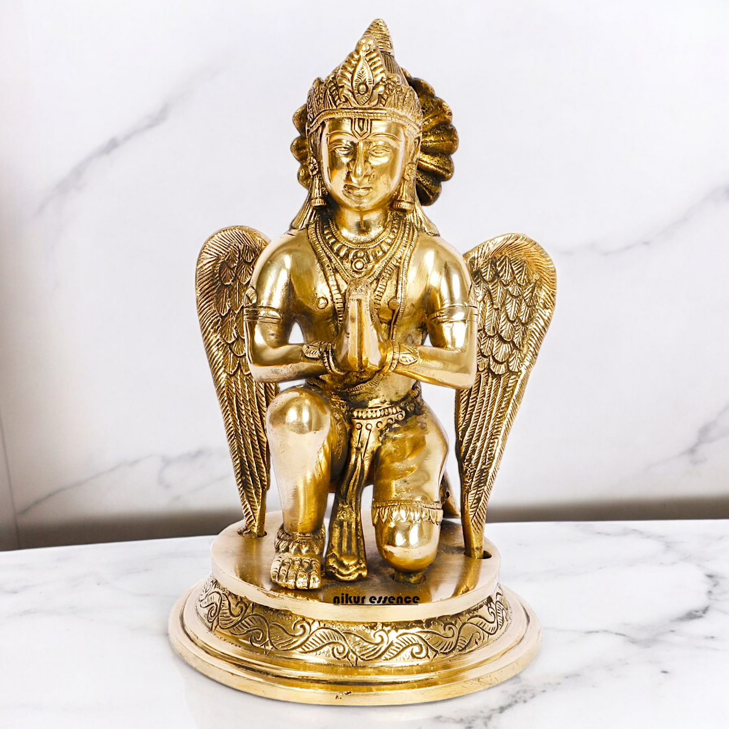 Lord Garuda Sitting with Blessing Solid Brass Idol - 9 inches Nikuressence