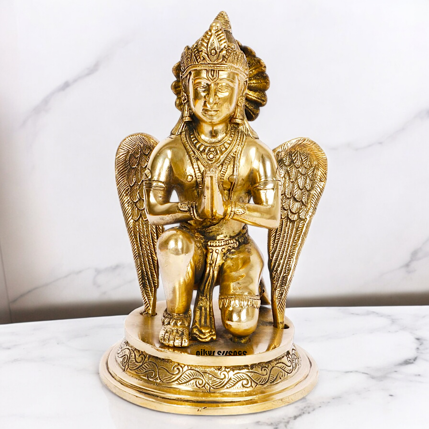 Lord Garuda Sitting with Blessing Solid Brass Idol - 9 inches Nikuressence