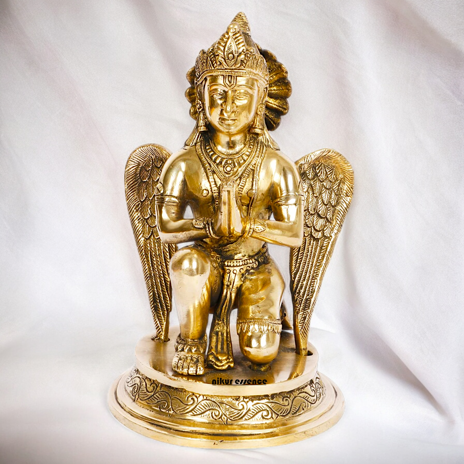 Lord Garuda Sitting with Blessing Solid Brass Idol - 9 inches Nikuressence