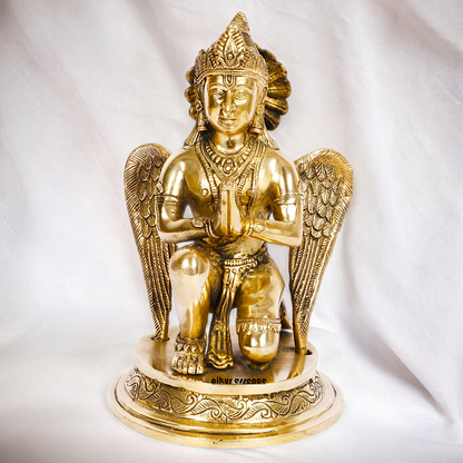 Lord Garuda Sitting with Blessing Solid Brass Idol - 9 inches Nikuressence