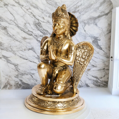 Lord Garuda Sitting with Blessing Solid Brass Idol - 9 inches Nikuressence