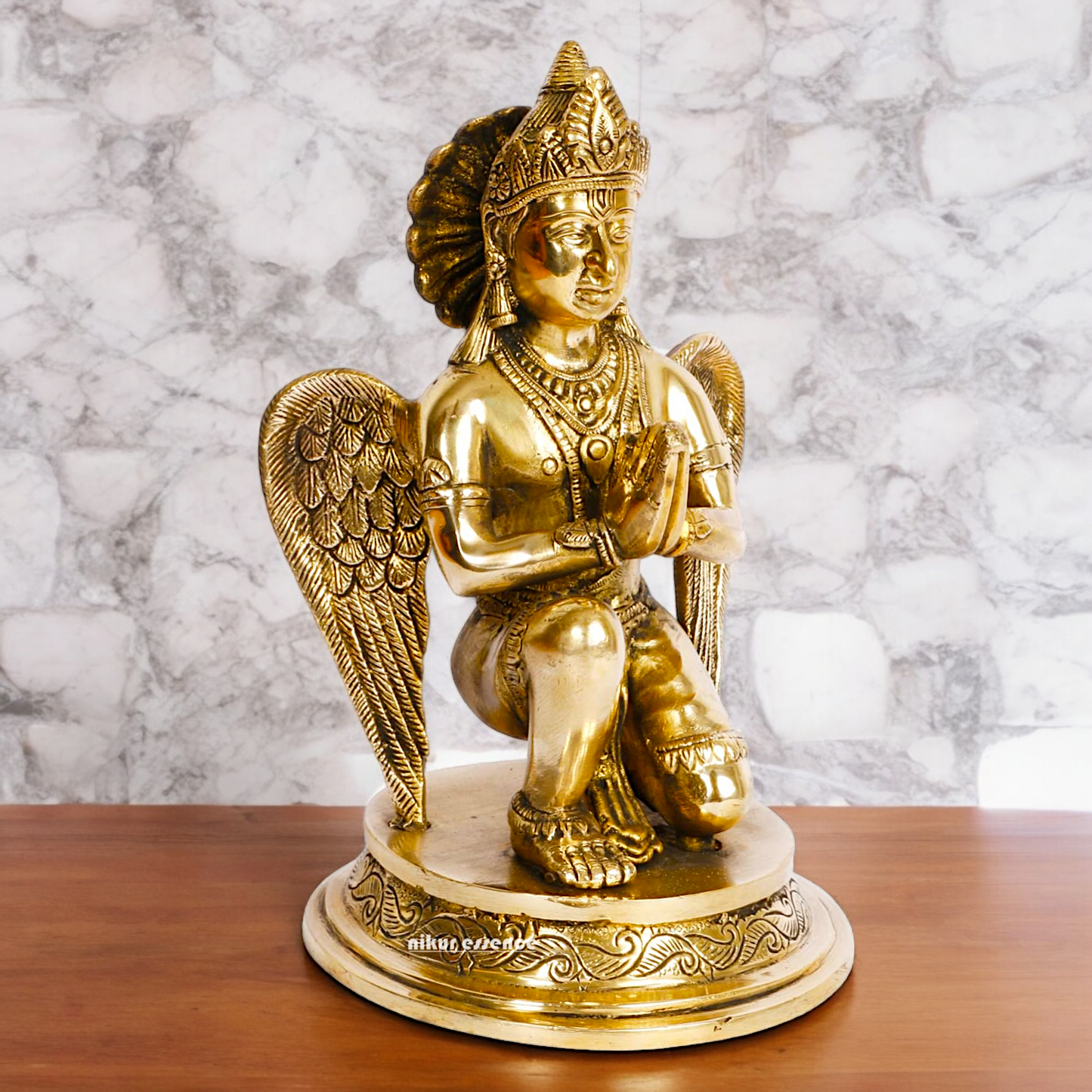 Lord Garuda Sitting with Blessing Solid Brass Idol - 9 inches Nikuressence