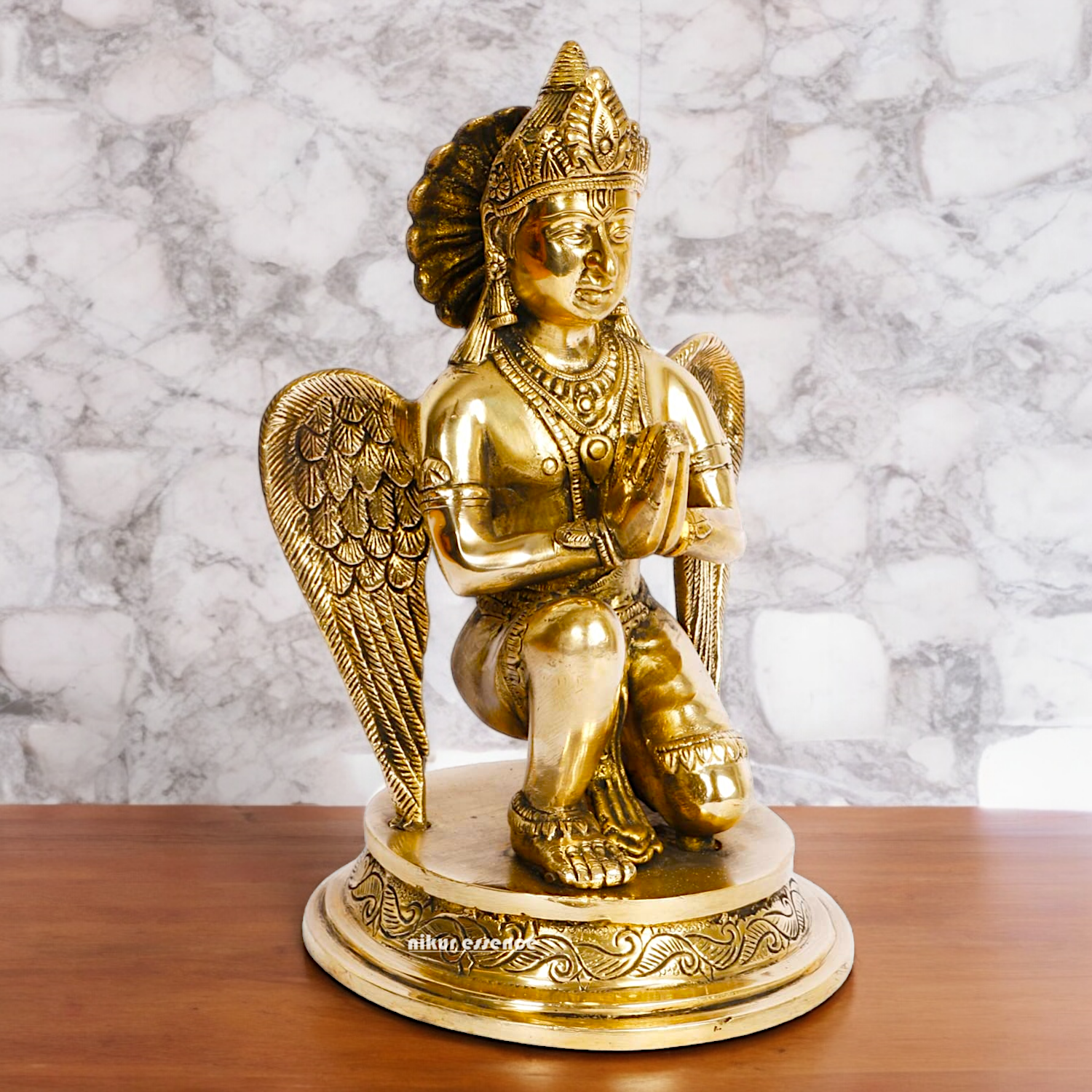 Lord Garuda Sitting with Blessing Solid Brass Idol - 9 inches Nikuressence