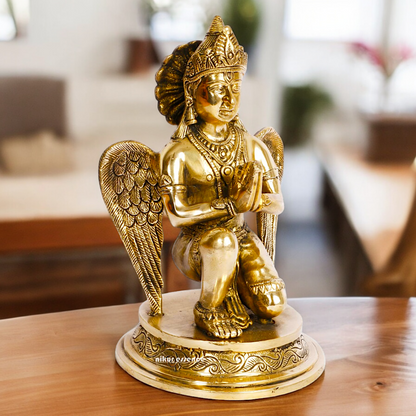 Lord Garuda Sitting with Blessing Solid Brass Idol - 9 inches Nikuressence