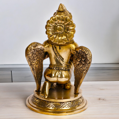 Lord Garuda Sitting with Blessing Solid Brass Idol - 9 inches Nikuressence