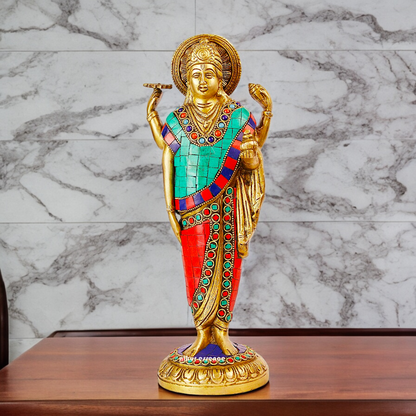 Lord Dhanavantari Standing Brass Idol with Stone Work - 12 inches Nikuressence