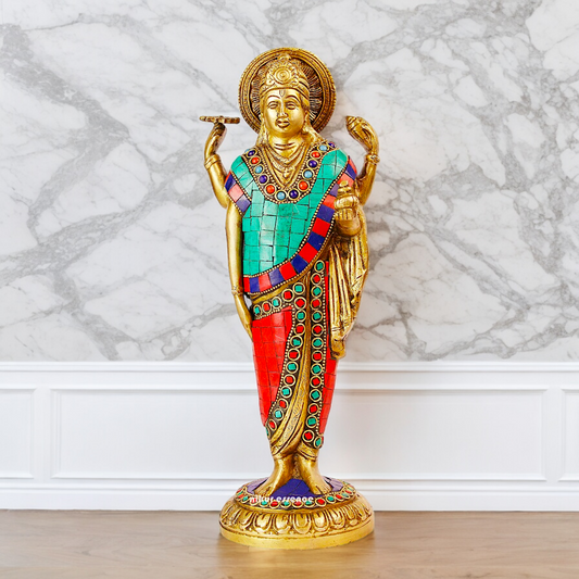 Lord Dhanavantari Standing Brass Idol with Stone Work - 12 inches Nikuressence