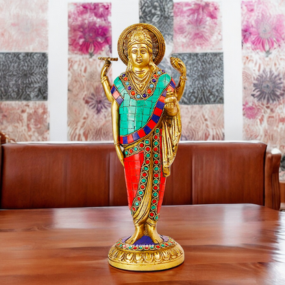 Lord Dhanavantari Standing Brass Idol with Stone Work - 12 inches Nikuressence