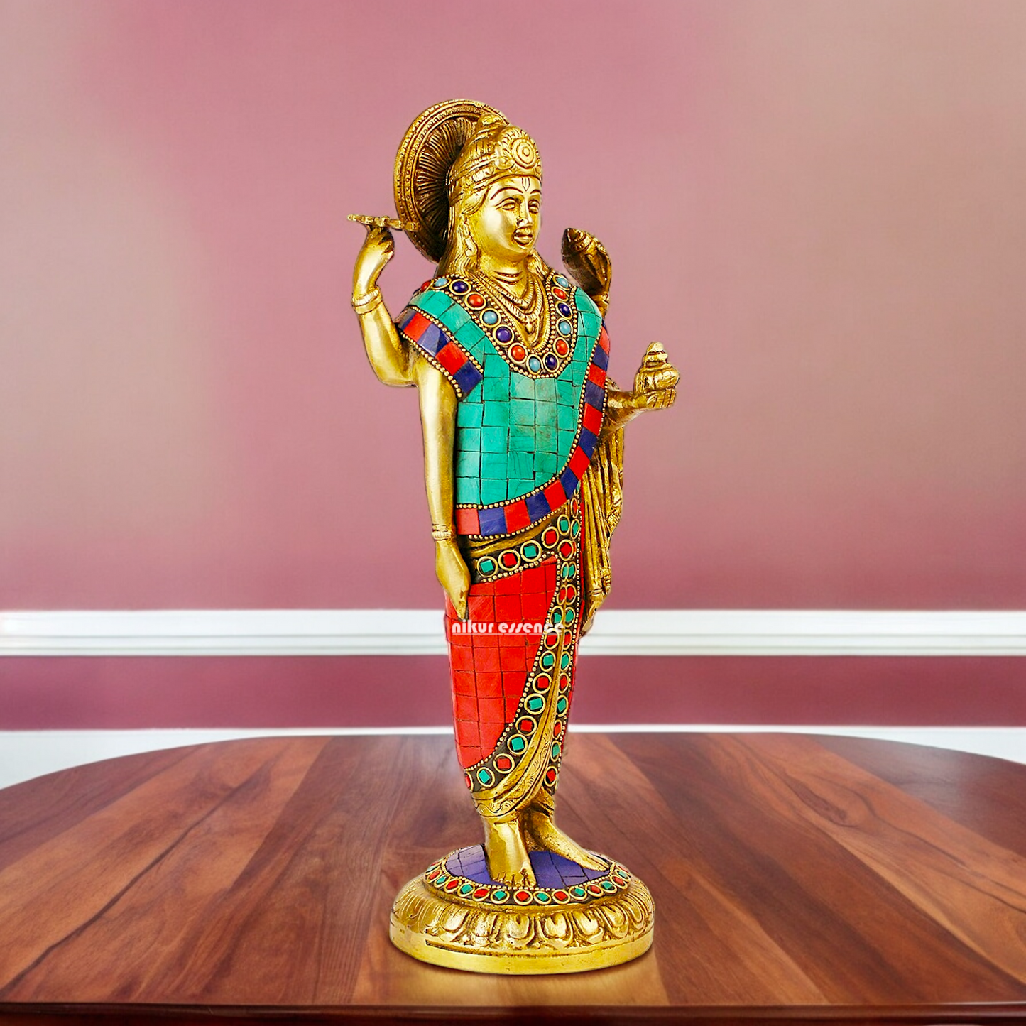 Lord Dhanavantari Standing Brass Idol with Stone Work - 12 inches Nikuressence