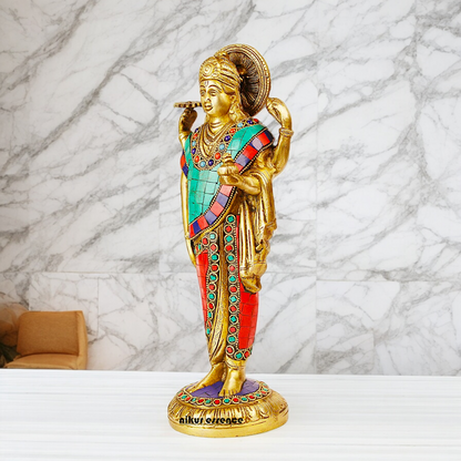 Lord Dhanavantari Standing Brass Idol with Stone Work - 12 inches Nikuressence